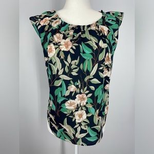 Lauren Conrad Flowy Relaxed Fit Sheer Floral Peach and Green Top